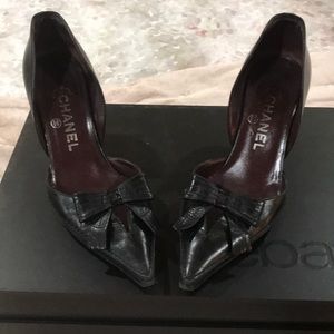 CHANEL Black Leather Heels